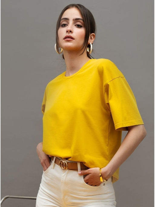 Spring Summer Solid Color T Shirt Women Cotton Short Sleeved Shirt Loose All Match-Turmeric-Fancey Boutique