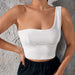 Color-White-Women Summer Shoulder Belt Bare Cropped Slim Fit Slim Sexy Backless Irregular Asymmetric Spaghetti-Strap Vest-Fancey Boutique