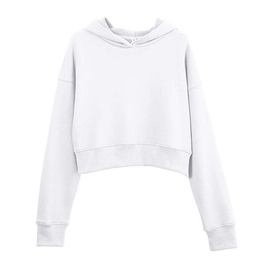 Short Sweater Sexy Cropped Sexy Women Outdoor Pullover Hooded Fitness Sportswear Long Sleeve Women-White-Fancey Boutique