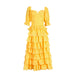 Party Dress Summer Square Collar Puff Sleeve Low Cut Design Waist Tight Multi Layer Dress-Yellow-Fancey Boutique