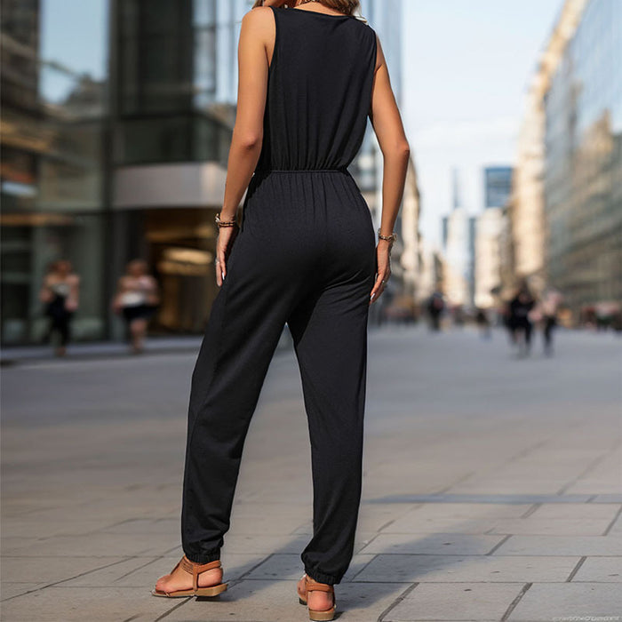 Summer Women Black Sleeveless Long Jumpsuit-Fancey Boutique