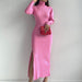 High Neck Split Knitted Dress Autumn Winter Long Sleeve Dress Sexy Sunken Stripe Skinny Sheath Sweater-Fancey Boutique