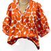 Color-Orange-Ladies V neck Puff Sleeve Loose Gathers T shirt-Fancey Boutique