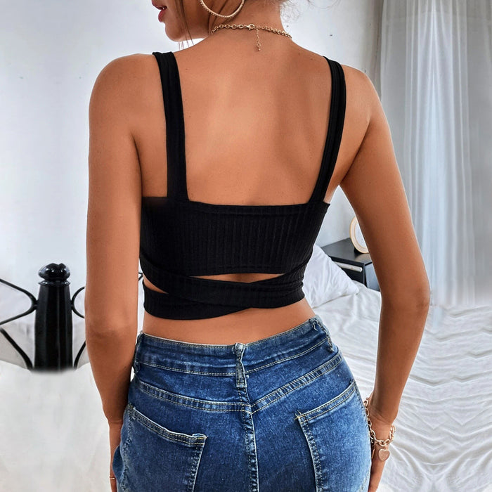 Women Clothing Sexy Cutout Backless Slim Fit Ultra Short Camisole Sleeveless Top-Fancey Boutique