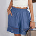 Color-Blue-Lace Stitching Wide Leg Pants Summer Hollow-out Short Casual Crochet Women-Fancey Boutique