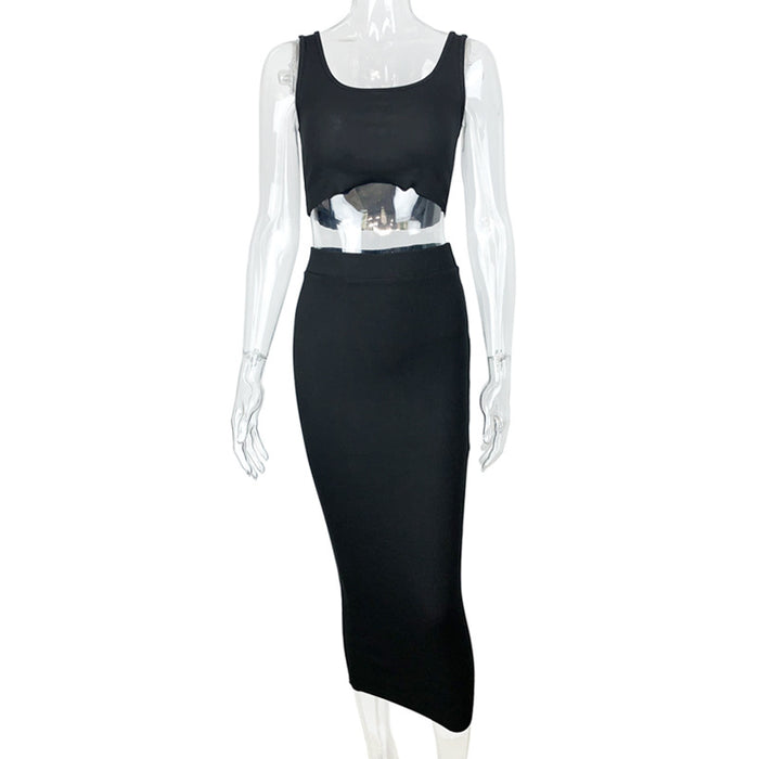 Color-Black-Women Clothing Sexy Vest Two-Piece Set Crop-Top Short Top Fried Street Suit Skirt Summer-Fancey Boutique