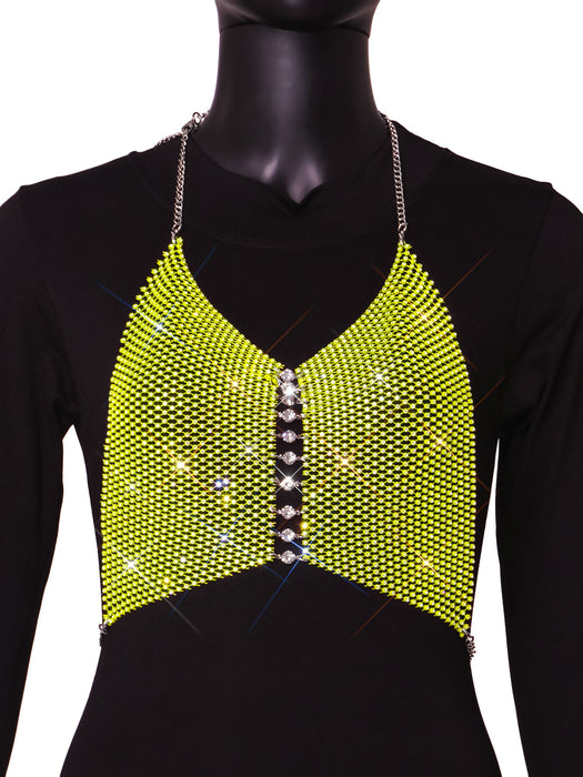 Color-fluorescent green-Summer Inner Wear Slim Backless Fishnet Rhinestone Tassel Suspender Vest-Fancey Boutique