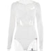 Color-White-Autumn Arrival Women Clothing Sexy All Matching Solid Color V neck Long Sleeve Hollow Out Cutout Cropped Jumpsuit-Fancey Boutique