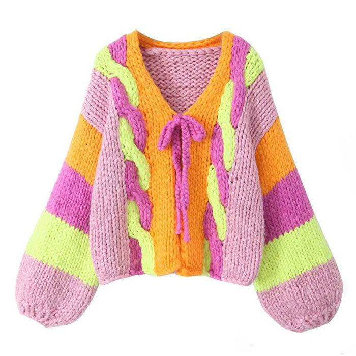 Color-Multi-Autumn Women Handmade Color Knitted Cardigan Sweater Coat-Fancey Boutique