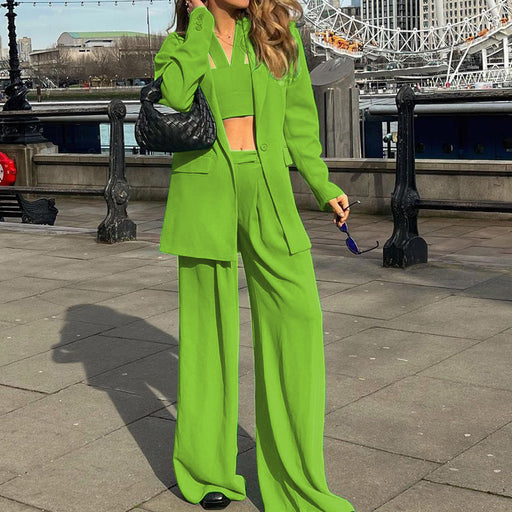 Color-Green-Autumn Winter Stylish Long Sleeves Blazer Suit Set Casual Trousers Two Piece Set-Fancey Boutique