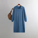 Color-Blue-Women Clothing V neck Loose Solid Color Idle Overknee Sweater Dress Women Autumn Winter Dress-Fancey Boutique