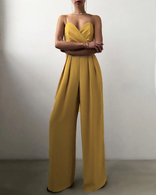 Color-Yellow-Sling Waist Straight Mop Floor Minimalist Jumpsuit Spring Summer-Fancey Boutique