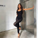 Color-Black-Women Clothing Summer Solid Color Backless Sleeveless U-Neck Slim-Fit Hole Casual One-Piece Trousers-Fancey Boutique