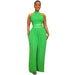 Sexy Pleated Sleeveless High Waist Top Wide Leg Pants Two Piece Set-Green-Fancey Boutique