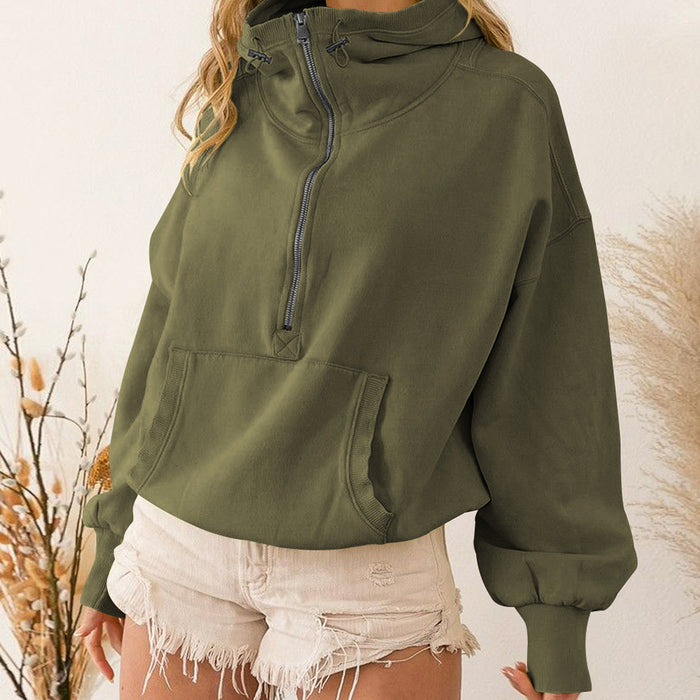 Color-Army Green-Hooded Sweater Women Clothing Tide Brand Sports Hoodie Zipper Drawstring Long Sleeve Top-Fancey Boutique