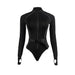 Color-Black-Autumn Solid Color Round Neck Long Sleeve Reflective Stripe High Waist Women Slim Jumpsuit-Fancey Boutique