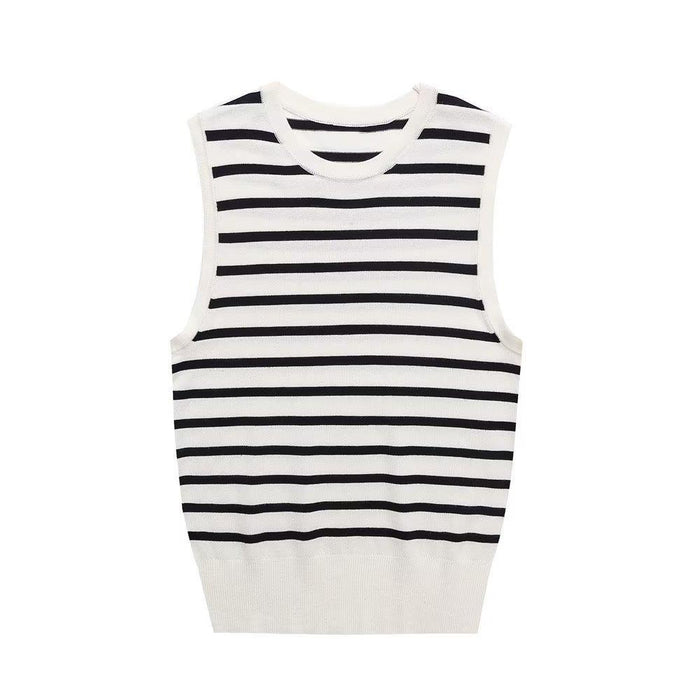 Women Clothing Summer Striped Basic Round Neck Sleeveless Knitted Top-Stripe-Fancey Boutique