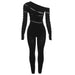 Color-Black-Fall Women Clothing Sexy Cutout Knitted Jacquard High Waist Tight Long Sleeve Jumpsuit-Fancey Boutique