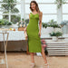 Color-Green-Women Clothing Office V neck Flounce Split Sling Sheath Dress Midi Dress-Fancey Boutique