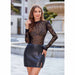 Color-Black-Women Clothing Turtleneck Long Sleeve Mesh Drilling Top-Fancey Boutique