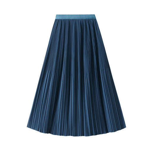 Color-Blue-Elegant Pleated Skirt Double Pleated Draping Summer Slimming Mid Length Pleated Skirt-Fancey Boutique