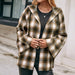 Color-Khaki-Casual Hooded Checked Shirt Loose Plaid Trench Coat Coat Top Women Outerwear-Fancey Boutique