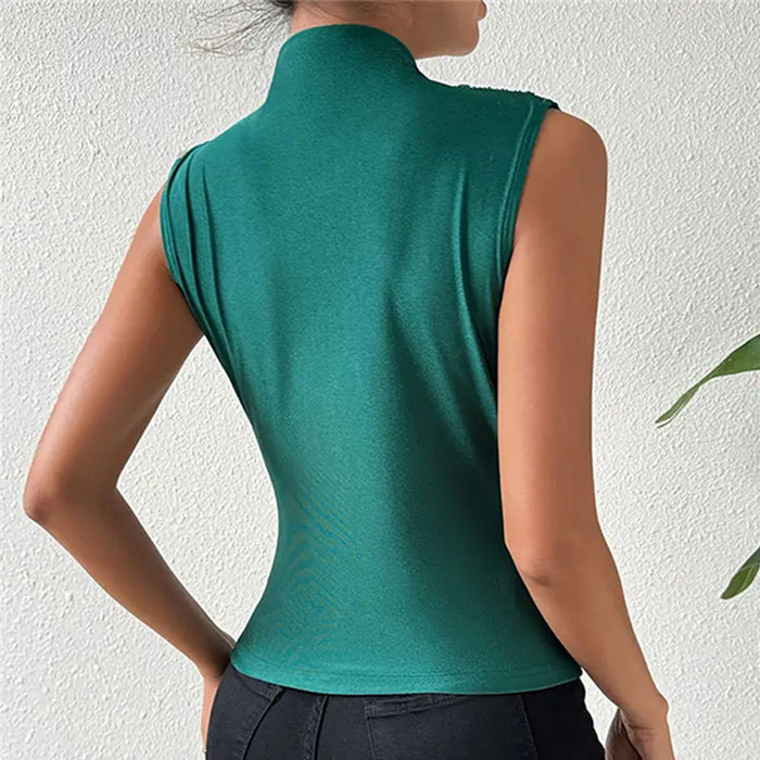 Knitted Stretch Swing Collar Sleeveless Top Women Solid Color Slim Fit T shirt Spring Summer Vest Bottoming Women-Fancey Boutique