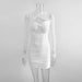 Sexy Sling Hollow Out Cutout Irregular Asymmetric Stitching Mesh Long Sleeve Hip Dress Long Sleeve Dress-White-Fancey Boutique