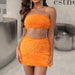 Color-Orange-Sexy Solid Color Furry Suit Night Club Sexy Short Tube Top High Waist Hip Wrapped Skirt-Fancey Boutique