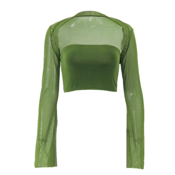 Color-Green-Fall Women Clothing Sexy Sexy Two Piece Set Slim Tube Top Waistcoat Long Sleeve Top-Fancey Boutique