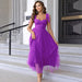 Color-Darkpurple-Fashionable Women Clothing Evening Dress Lace up Shoulder Pleated Hem Mesh Dress-Fancey Boutique