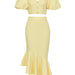 Simple Retro Short Sleeve Tube Top Ruffled Skirt Women Suit-Pale Yellow-Fancey Boutique