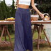 Color-Purplish blue-Spot Goods Summer Casual Wide Leg Cotton Linen Popular High Waist Loose Pants Women Pants-Fancey Boutique