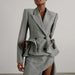 Color-Gray-Autumn Elegant Office Double Breasted Stitching Ruffled Waist Slimming Short Blazer-Fancey Boutique