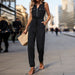 Summer Women Black Sleeveless Long Jumpsuit-Fancey Boutique