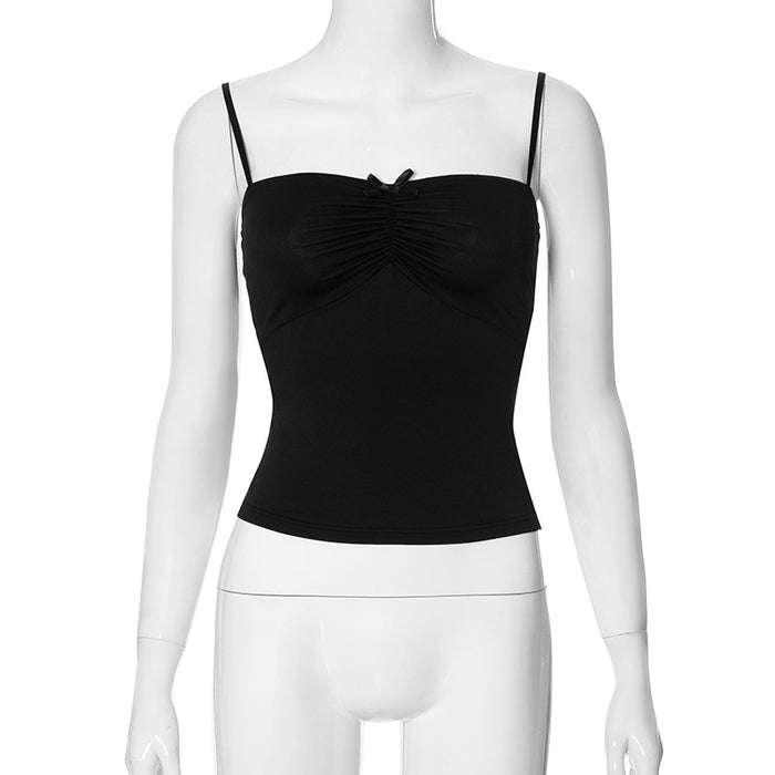 Color-Black-Summer Women Clothing Sling off Shoulder Short Bare Cropped Slim Fit Sexy Vest-Fancey Boutique