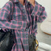 Retro All Matching Collared Loose Shirt Autumn Plaid Long Sleeve Pocket Women Shirt-Fancey Boutique