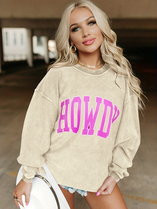 Color-Apricot-Letter Graphic Printing Casual Sweatshirt Women Solid Color Loose Round Neck Pullover Long Sleeve Top Women-Fancey Boutique