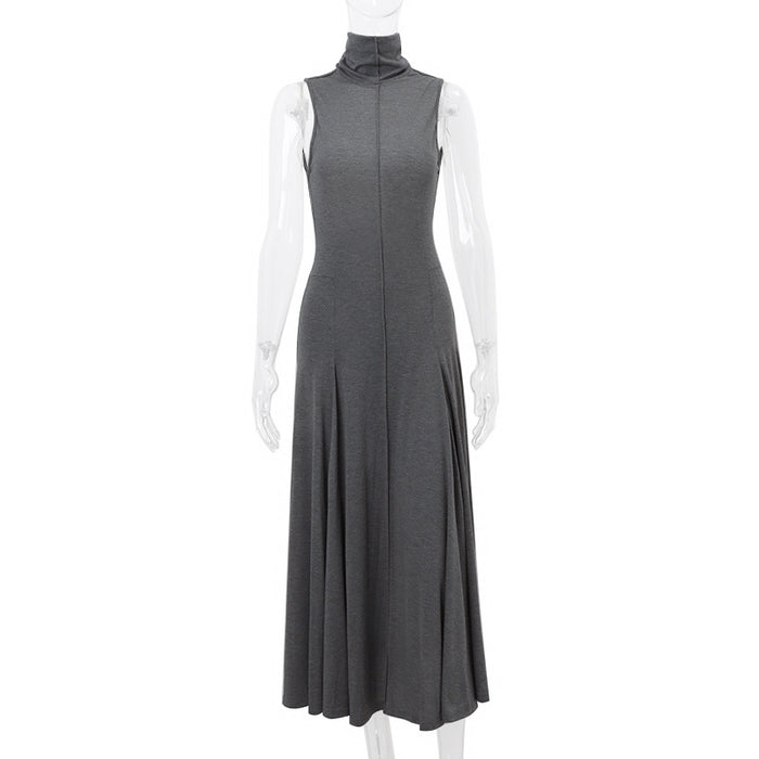 Summer Socialite Adult Lady like Woman Elegant Stand Collar Sleeveless Dress Women-Gray-Fancey Boutique