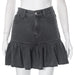 Color-Black-Women Clothing Autumn Solid Color Casual Button Zipper Slim Fit Denim Pleated Skirt for Women-Fancey Boutique