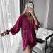 Autumn Rose Red Printed Cardigan Lace up Nightgown Loose Casual Soft Ladies Homewear-Fancey Boutique