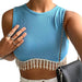 Summer Women Top T Shirt Small Sunken Stripe Irregular Asymmetric Tassel Camisole Top T Shirt-Tank Top-Blue-Fancey Boutique