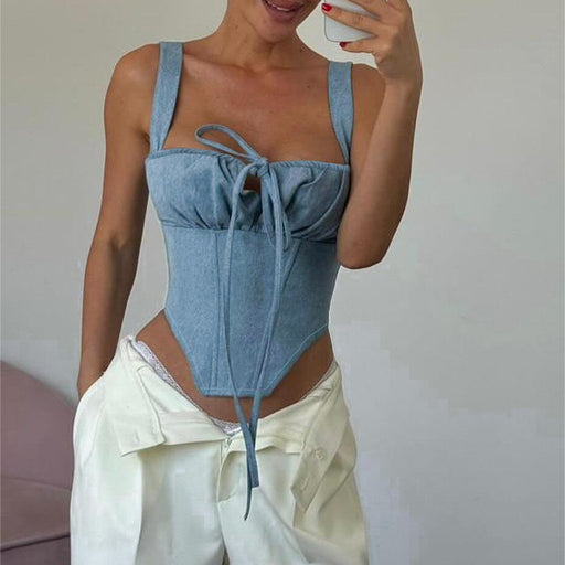 Street Sexy All Match Imitation Denim Spaghetti Strap Camisole Top Women-Fancey Boutique