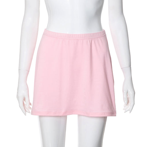 Women Clothing Summer Solid Color Casual Cropped Stretch Belt Loose Sports Short Skirt-Pink-Fancey Boutique