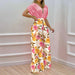 Color-Pink Stitching Printing-Women Clothing Summer Elegant V neck Printed Wide Leg Pants Casual Set-Fancey Boutique