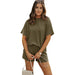 Twisted Thread Casual Suit Women Summer Solid Color Short Sleeved Shirt Shorts Two Piece Set-Green-Fancey Boutique