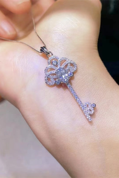 1 Carat Moissanite Key Pendant Necklace-One Size-Fancey Boutique