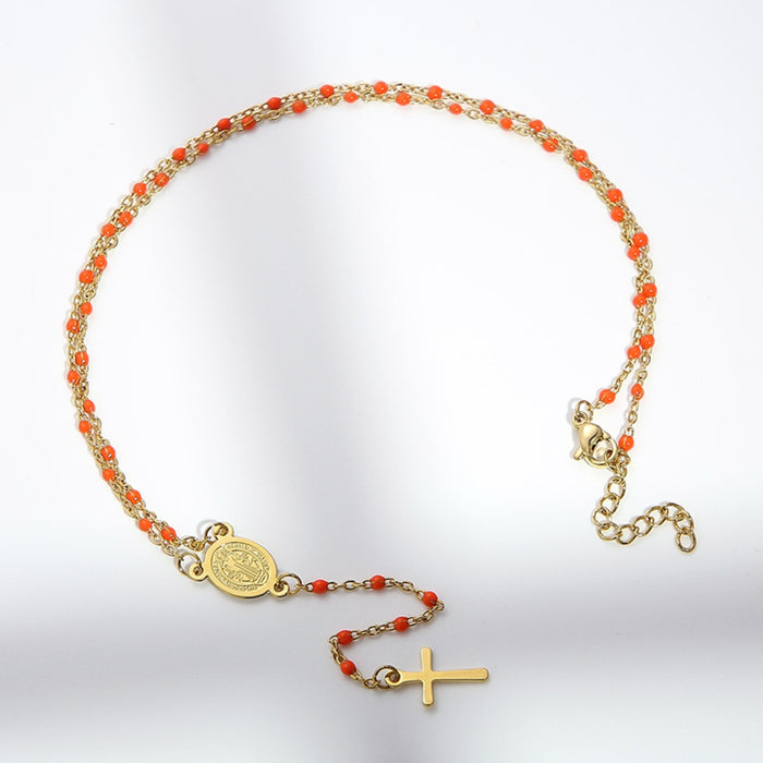 Stainless Steel Beaded Cross Necklace-Fancey Boutique