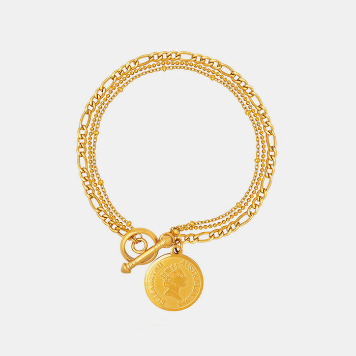 Coin Pendant Toggle clasp 18K Gold-Plated Bracelet-One Size-Fancey Boutique
