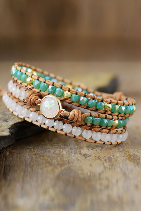Crystal & Opal Triple-Layered Beaded Bracelet-One Size-Fancey Boutique